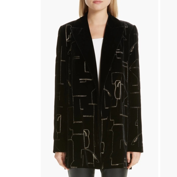 $998 Lafayette 148 Sivan Embellished Velvet Blazer In Black in M - Picture 1 of 10